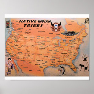 Póster Native Indian Tribes Map Poster