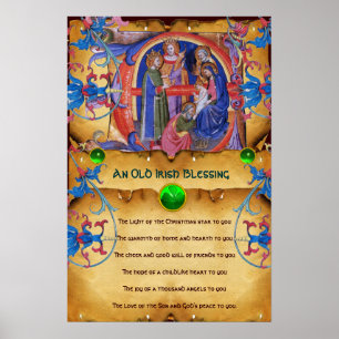 Póster NATIVIDAD Antigua Bendición Irlandesa de Navidad e