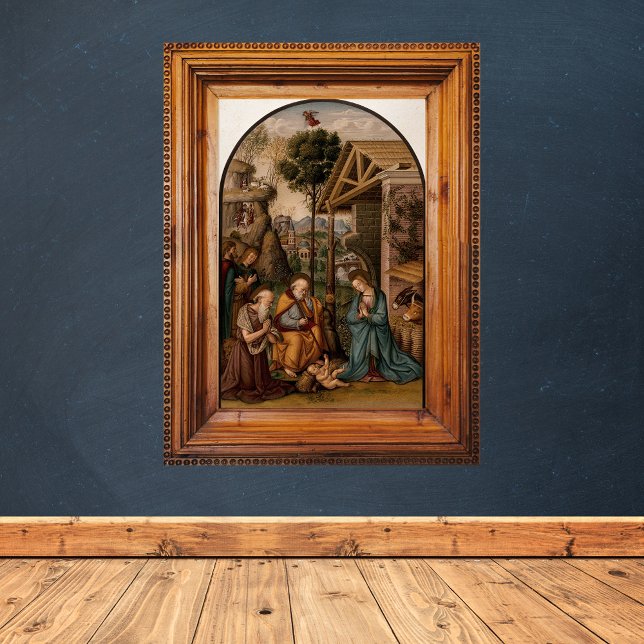 Póster Natividad de Cristo Navidades religiosos cristiano (Vintage Religious Christian Catholic Christmas Nativity Scene Manger Bethlehem Painting Poster)