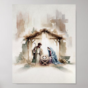 Póster Natividad de Jesús - acuarela Minimalista