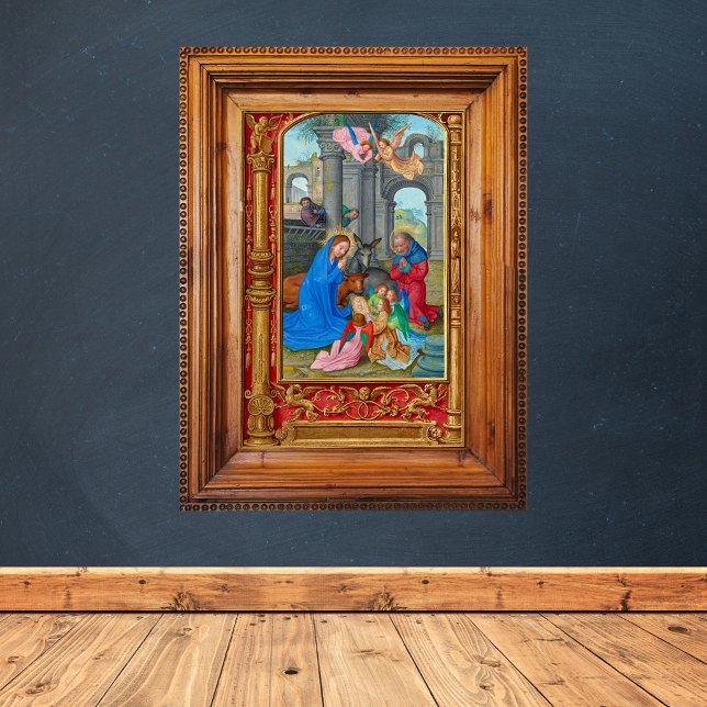 Póster Natividad de Navidades cristianos medievales (Vintage Medieval Traditional Religious Christian Catholic Christmas Nativity Scene poster)