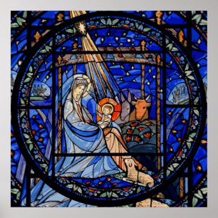 Póster Natividad estilo cristal manchado