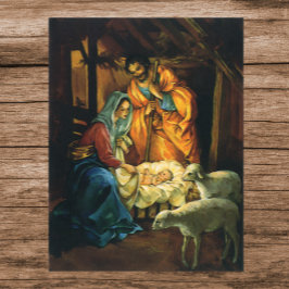 Póster Natividad navideña vintage, el niño Jesús en el pe