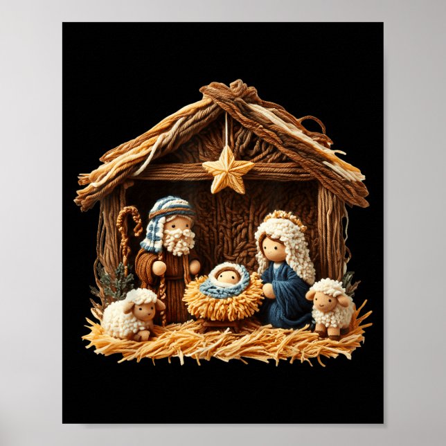 Póster Nativity Scene Faux Yarn Crochet Jesus Christmas R (Frente)