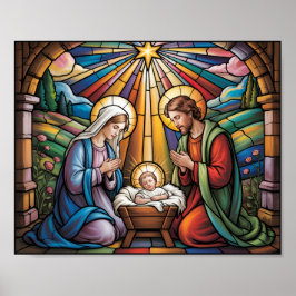 Póster Nativity Stained Glass Art – Holy Family Christmas