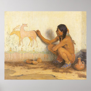 Póster Nativo americano del vintage, artista indio por