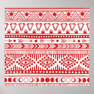 Póster Nativo Americano: Doodle de tinta roja.