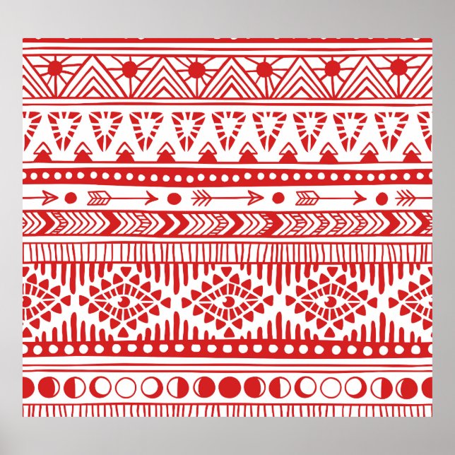 Póster Nativo Americano: Doodle de tinta roja. (Frente)