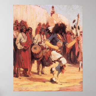 Póster Nativos americanos vintage, danza búfala por Cassi