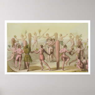 Póster Nativos indígenas bailando una danza ceremonial (e