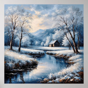 Póster Naturaleza acogedora de montaña invernal para deco