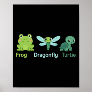 Póster Naturaleza Adorable Rana Dragonfly Turtle Diseño