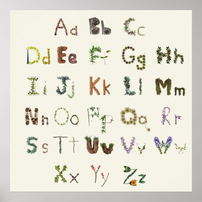 Póster Naturaleza Alphabet Niños Educación ABC Botánica (Frente)