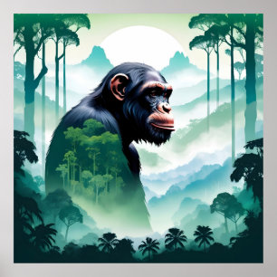 Póster Naturaleza animal chimpancé Selva forestal