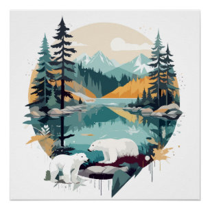 Póster Naturaleza animal de la fauna y flora del oso pola