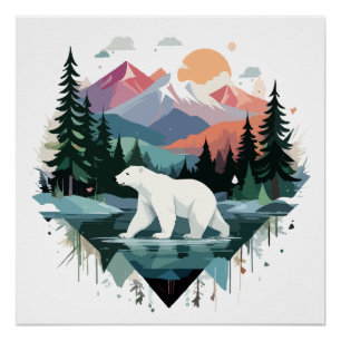 Póster Naturaleza animal de la fauna y flora del oso pola