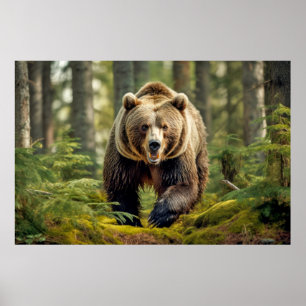 Póster Naturaleza animal de oso pardo majestuoso salvaje
