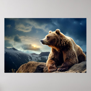 Póster Naturaleza animal de oso pardo majestuoso salvaje