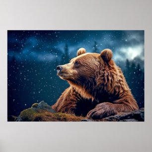 Póster Naturaleza animal de oso pardo majestuoso salvaje