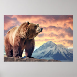 Póster Naturaleza animal de oso pardo majestuoso salvaje