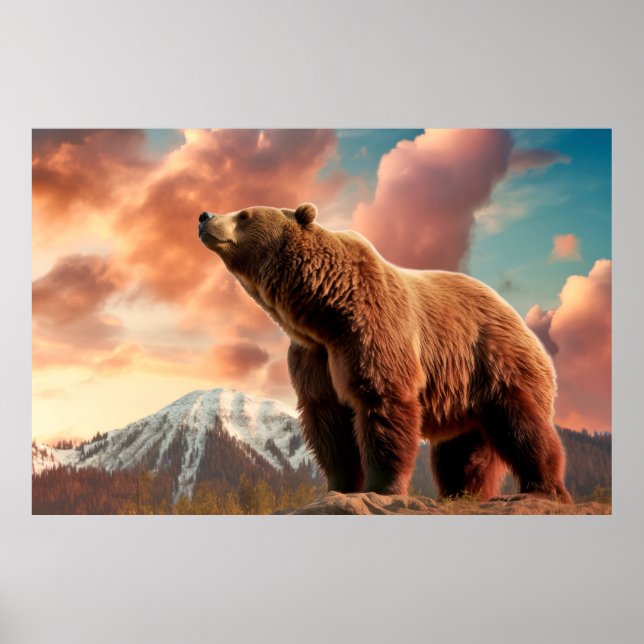 Póster Naturaleza animal de oso pardo majestuoso salvaje (Frente)