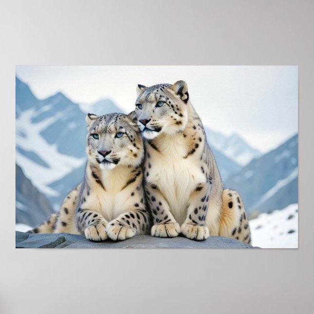 Póster Naturaleza animal del leopardo de las nieves, afec (Frente)