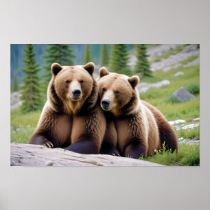 Póster Naturaleza animal del oso pardo Amo a la vida silv