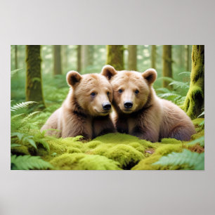 Póster Naturaleza animal del oso pardo Amo a la vida silv