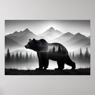 Póster Naturaleza animal del oso pardo doble exposición a