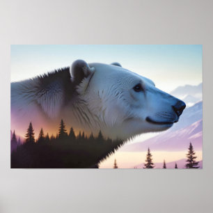 Póster Naturaleza animal del oso pardo doble exposición a