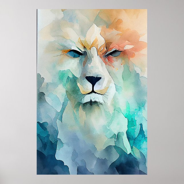 Póster Naturaleza animal salvaje de león acuarela Pintura (Frente)