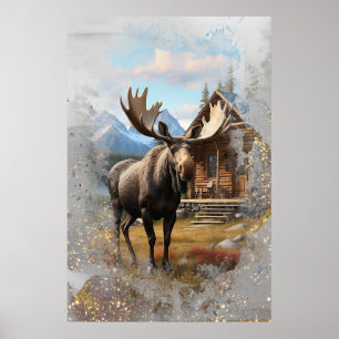 Póster *~* Naturaleza AP49 MOOSE Artsy Cabin Sparkle Sky