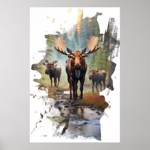 Póster *~* Naturaleza AP49 MOOSE Artsy Forest Cottage