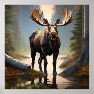 Póster *~* Naturaleza AP49 MOOSE Bosque STREAM Woods
