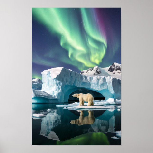 Póster Naturaleza ártica Aurora Iceberg Paisaje al aire l (Frente)