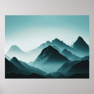 Póster Naturaleza de la montaña de la niebla Boho Minimal