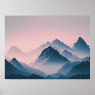 Póster Naturaleza de la montaña de la niebla Boho Minimal