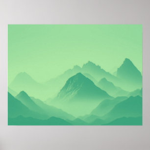 Póster Naturaleza de la montaña de la niebla Boho Minimal