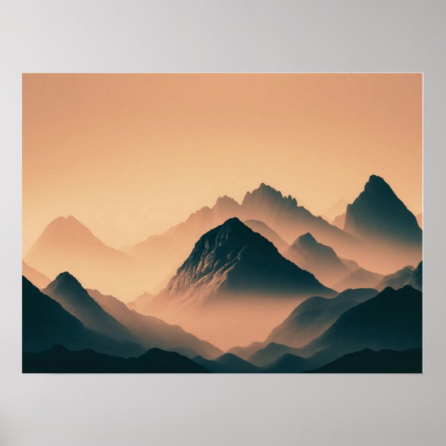 Póster Naturaleza de la montaña de la niebla Boho Minimal (Frente)