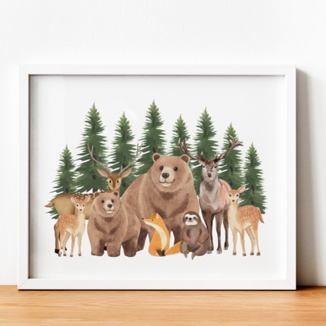 Póster Naturaleza de los bosques Animales salvajes Decora (Woodland Nature Wild Animals Nursery Decor)