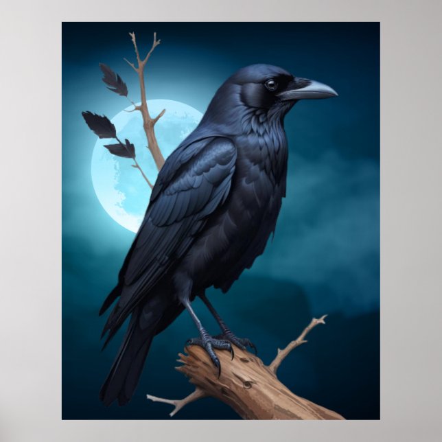 Póster Naturaleza de los pájaros Moonlight Corvid Crows (Frente)
