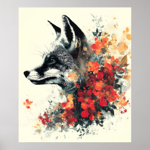 Póster Naturaleza de vida silvestre Boho Floral Fox