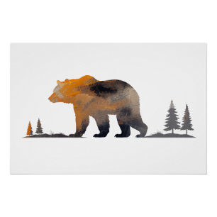 Póster Naturaleza de vida silvestre de oso pardo Estilo d