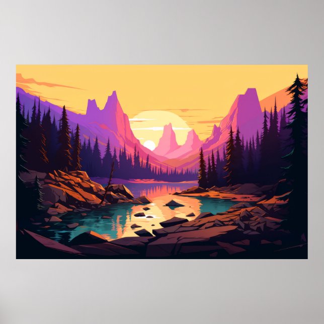 Póster Naturaleza del paisaje del valle de montaña (Frente)