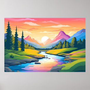 Póster Naturaleza del paisaje del valle de montaña