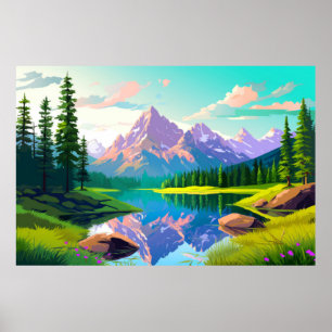 Póster Naturaleza del paisaje del valle de montaña