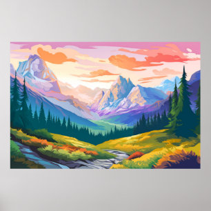 Póster Naturaleza del paisaje del valle de montaña