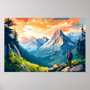 Póster Naturaleza del paisaje del valle del monte Sunset