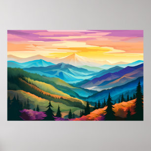 Póster Naturaleza del paisaje del valle del monte Sunset