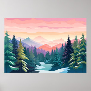 Póster Naturaleza del paisaje del valle del monte Sunset